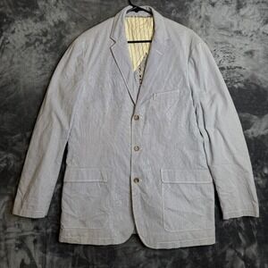 J.Crew Mens Blazer Blue Striped 3 Button Long Sleeve Coat Size Large